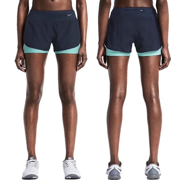 Nike Pants - Nike DriFit Rival 2-in-1 Running Shorts Obsidian Blue Aqua Size Medium High Rise